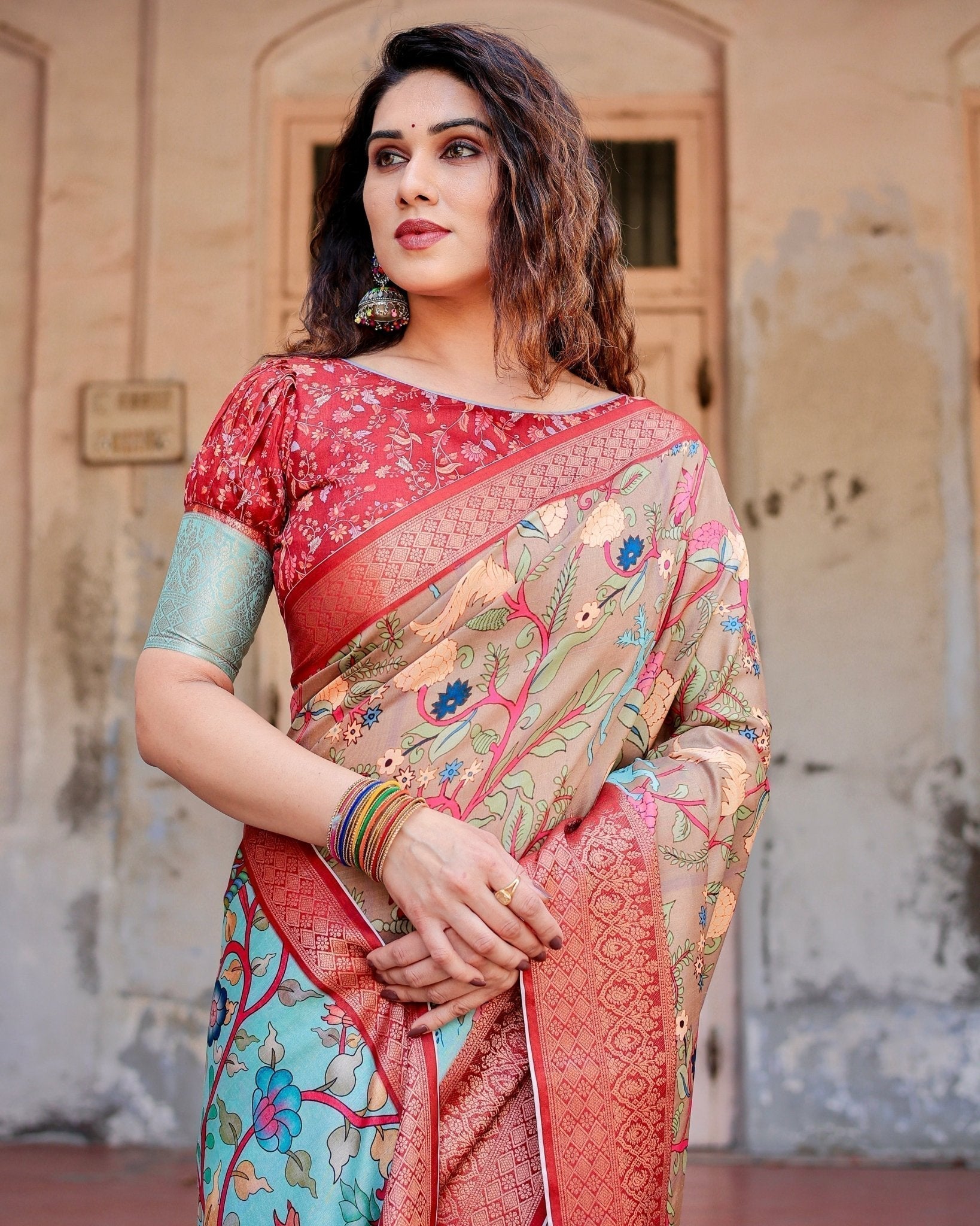 Pure Silk Digitally Printed Saree Weaved With Golden Zari Comes With Tassels - Fashion Dream Studio