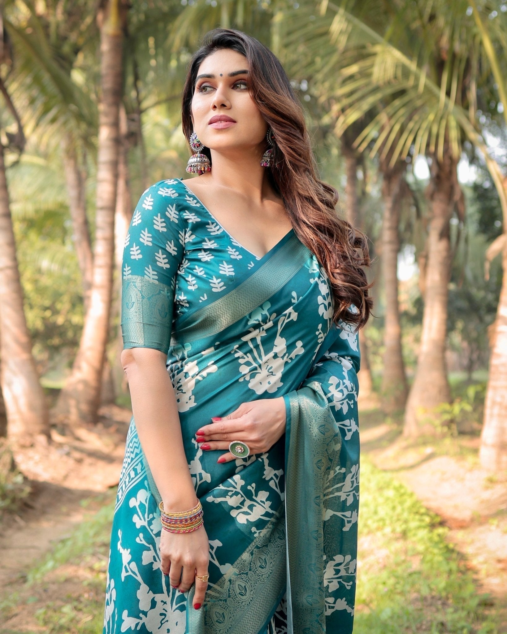 Pure Silk Digitally Printed Saree Weaved With Golden Zari Comes With Tassels - Fashion Dream Studio