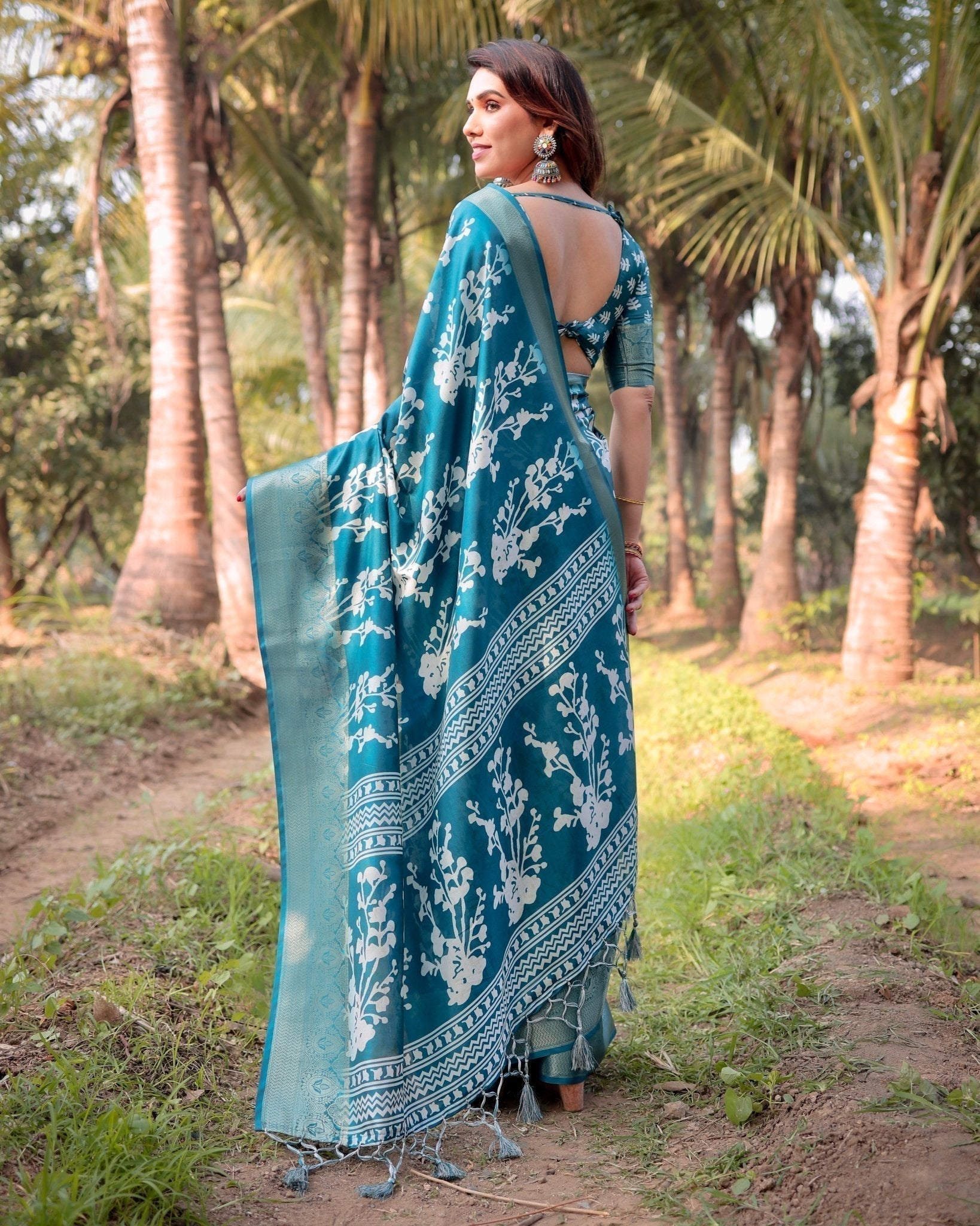 Pure Silk Digitally Printed Saree Weaved With Golden Zari Comes With Tassels - Fashion Dream Studio