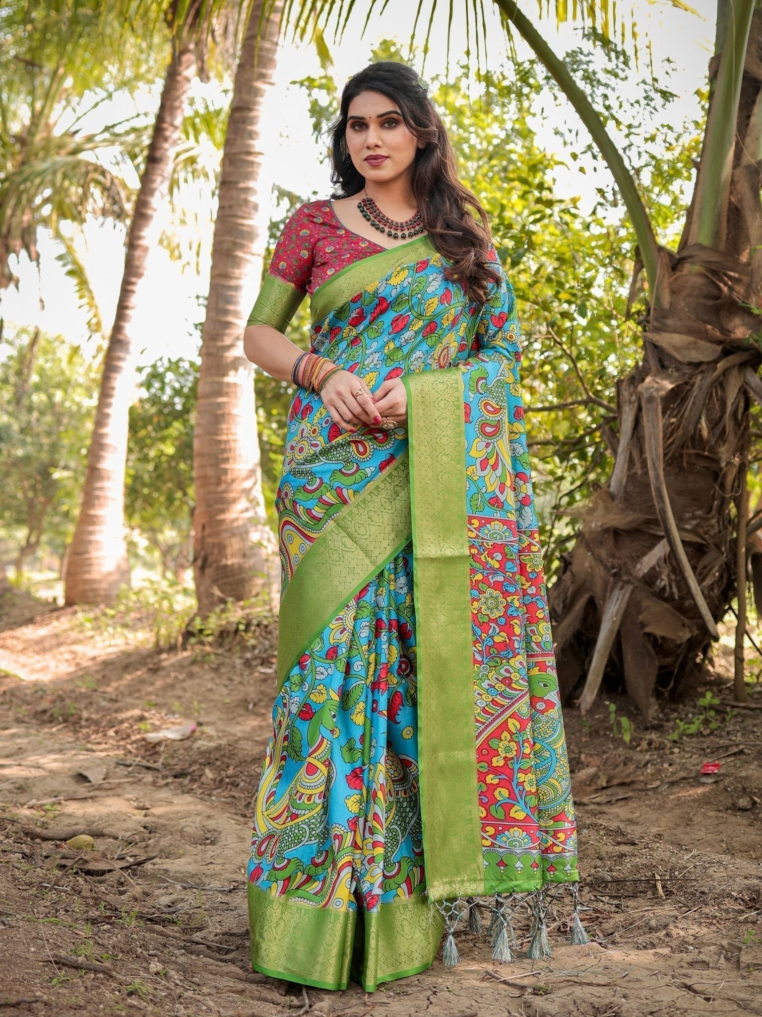 Pure Silk Digitally Printed Saree Weaved With Golden Zari Comes With Tassels