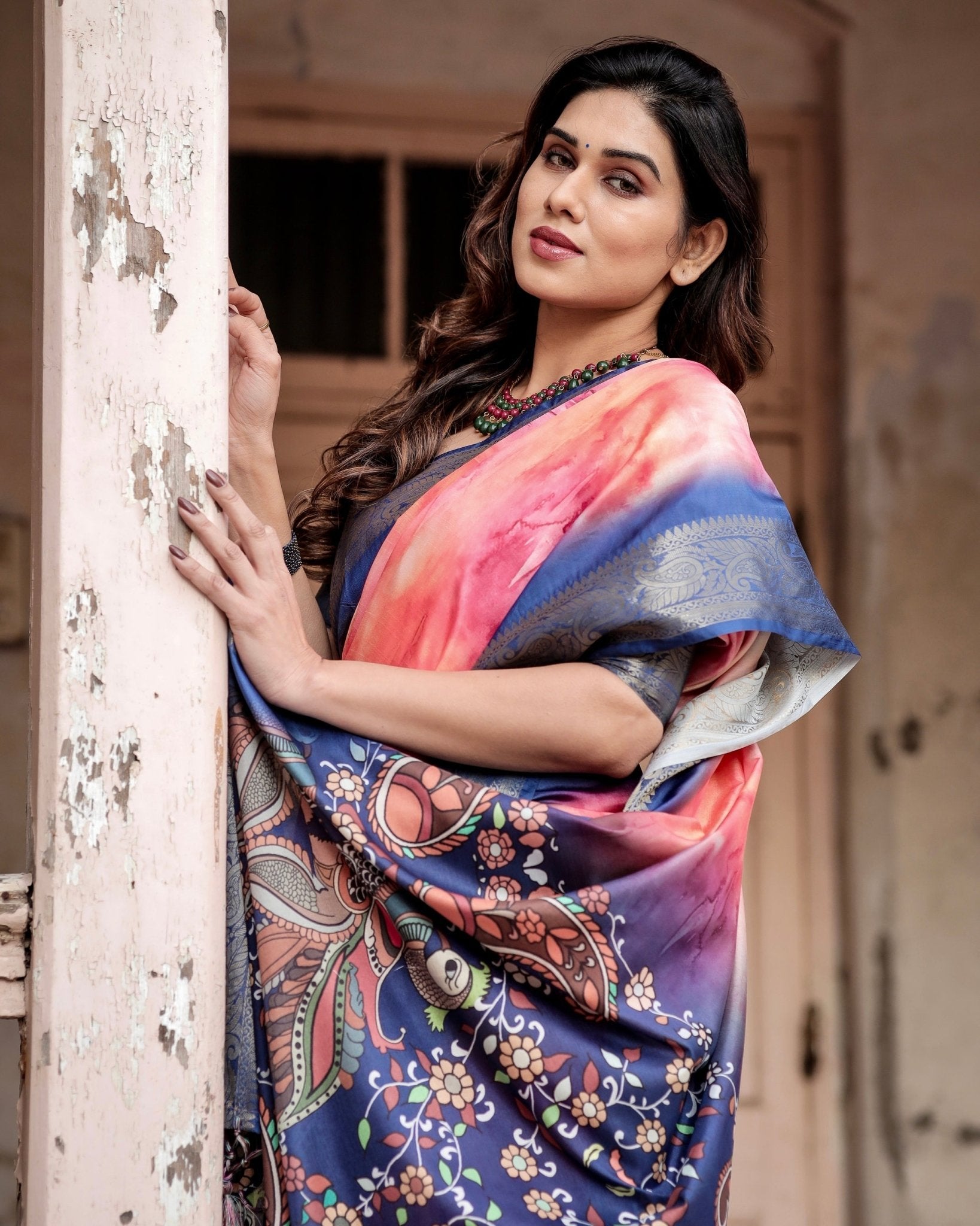 Pure Silk Digitally Printed Saree Weaved With Golden Zari Comes With Tassels - Fashion Dream Studio