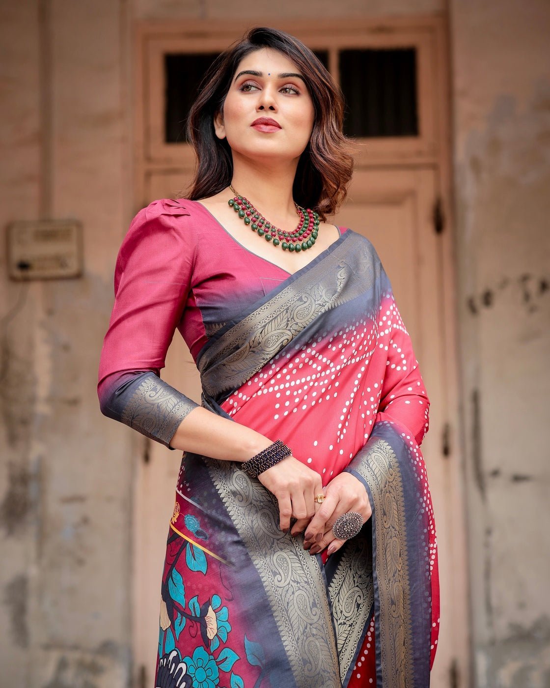 Pure Silk Digitally Printed Saree Weaved With Golden Zari Comes With Tassels - Fashion Dream Studio