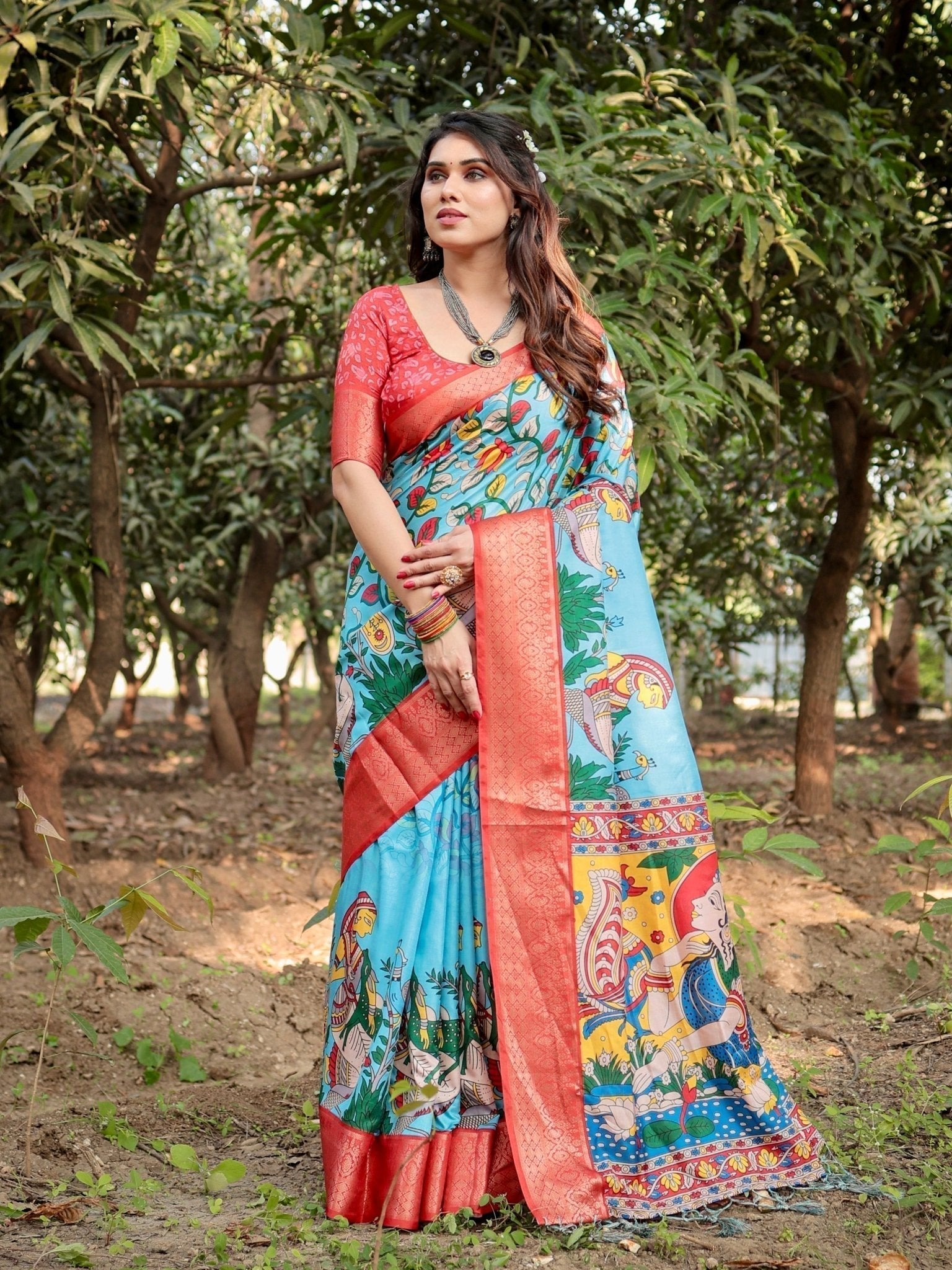 Pure Silk Digitally Printed Saree Weaved With Golden Zari Comes With Tassels