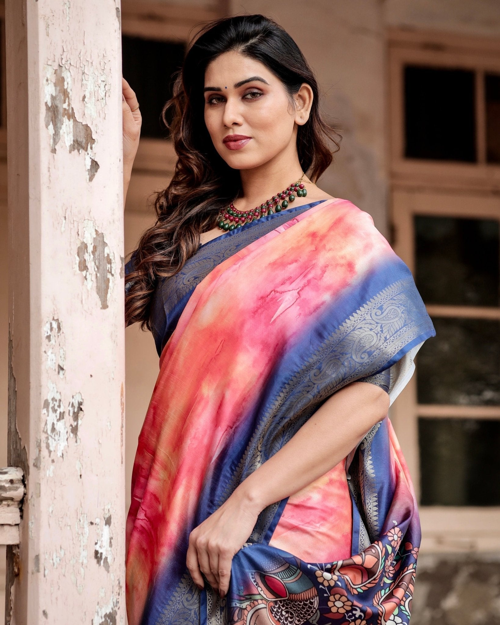 Pure Silk Digitally Printed Saree Weaved With Golden Zari Comes With Tassels - Fashion Dream Studio