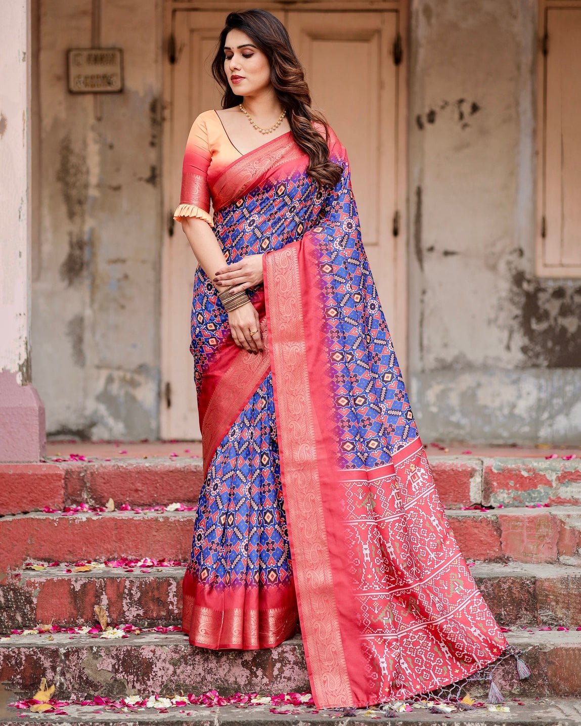 Pure Silk Digitally Printed Saree Weaved With Golden Zari Comes With Tassels - Fashion Dream Studio