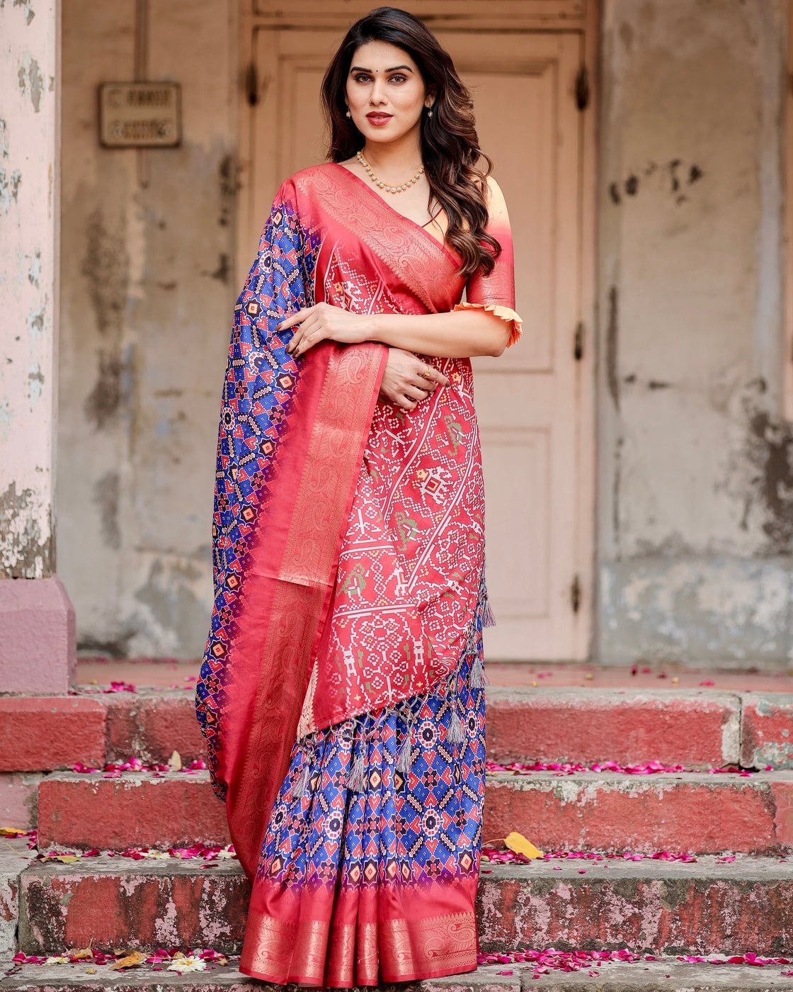 Pure Silk Digitally Printed Saree Weaved With Golden Zari Comes With Tassels - Fashion Dream Studio