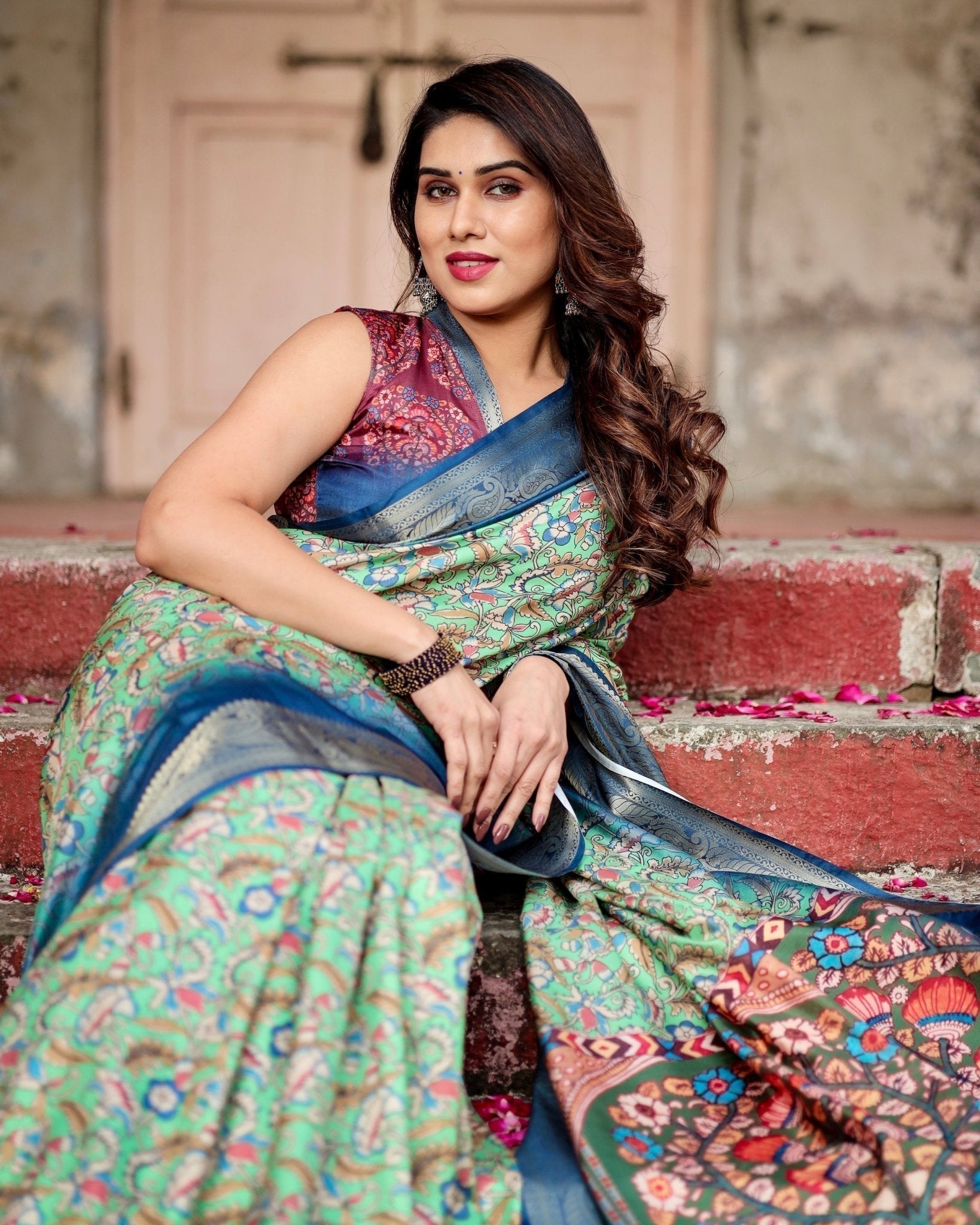 Pure Silk Digitally Printed Saree Weaved With Golden Zari Comes With Tassels - Fashion Dream Studio