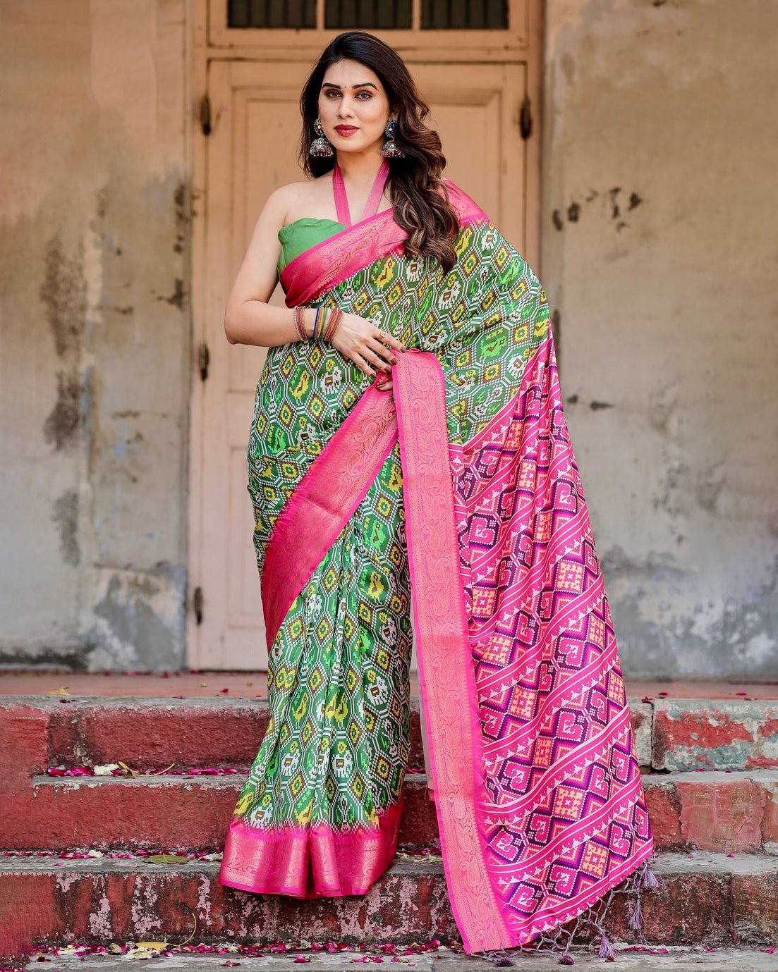 Pure Silk Digitally Printed Saree Weaved With Golden Zari Comes With Tassels