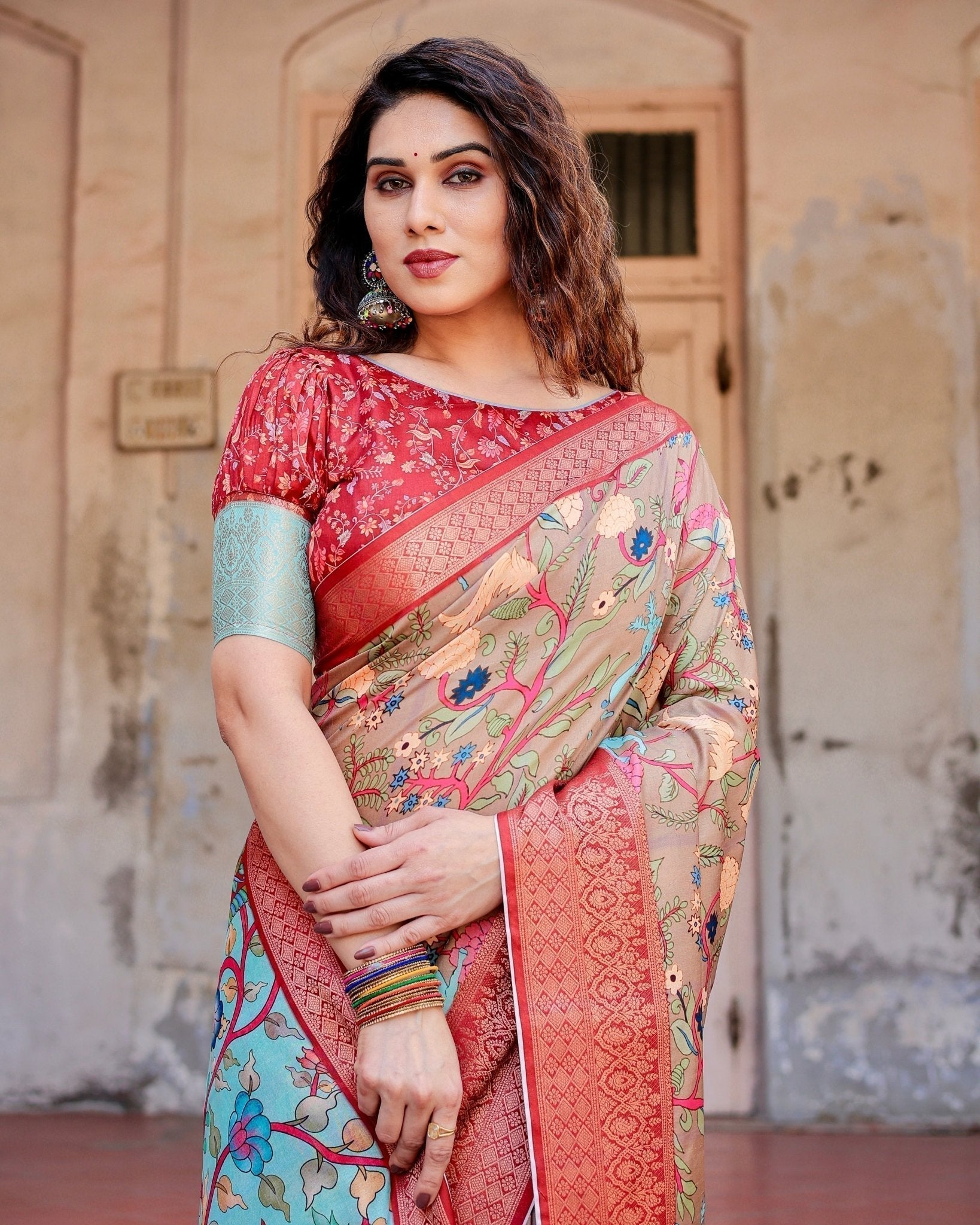 Pure Silk Digitally Printed Saree Weaved With Golden Zari Comes With Tassels - Fashion Dream Studio