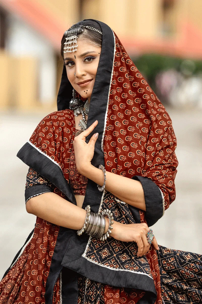 Navratri Rajwadi Style Black Lehenga for women