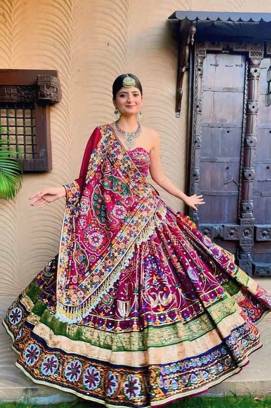 Real Mirror Work Rani Pink Lehenga Choli For Garba Night