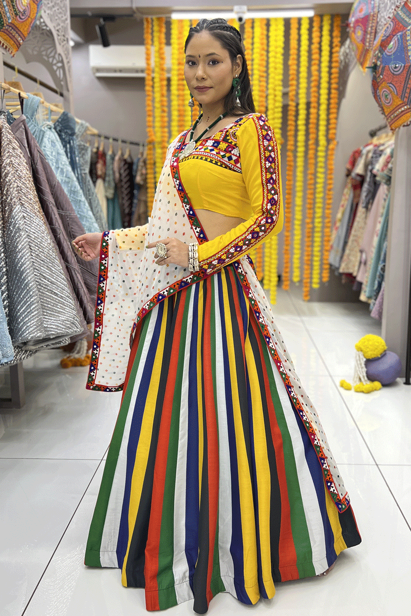 Navratri Special Multi Colour Lehenga With Full Sleeve Blouse