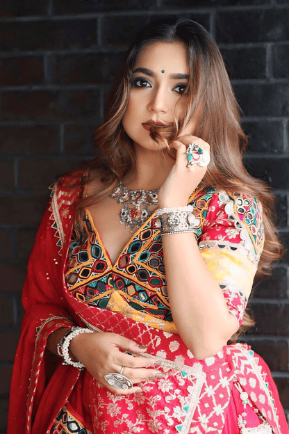 Navratri Special Gujarati Style Red Colour Chaniya Choli