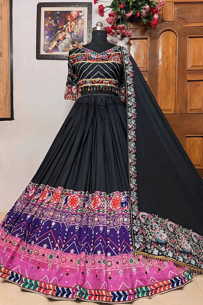 Prachi Solanki Gujarati Black Purple Combination Chaniya Choli For Navratri