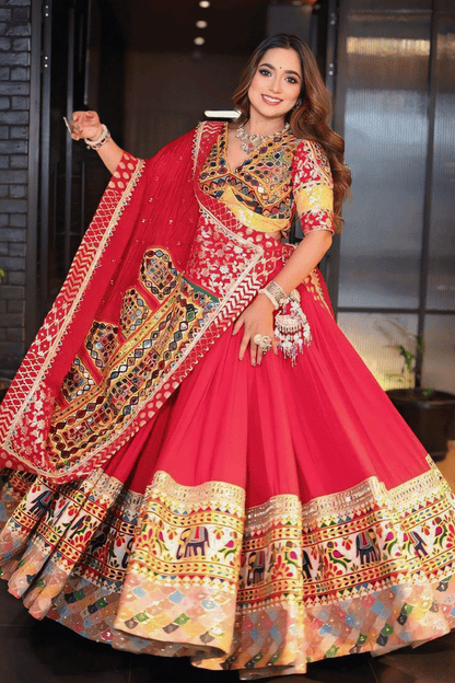 Navratri Special Gujarati Style Red Colour Chaniya Choli