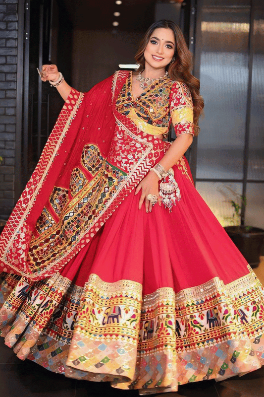 Navratri Special Gujarati Style Red Colour Chaniya Choli