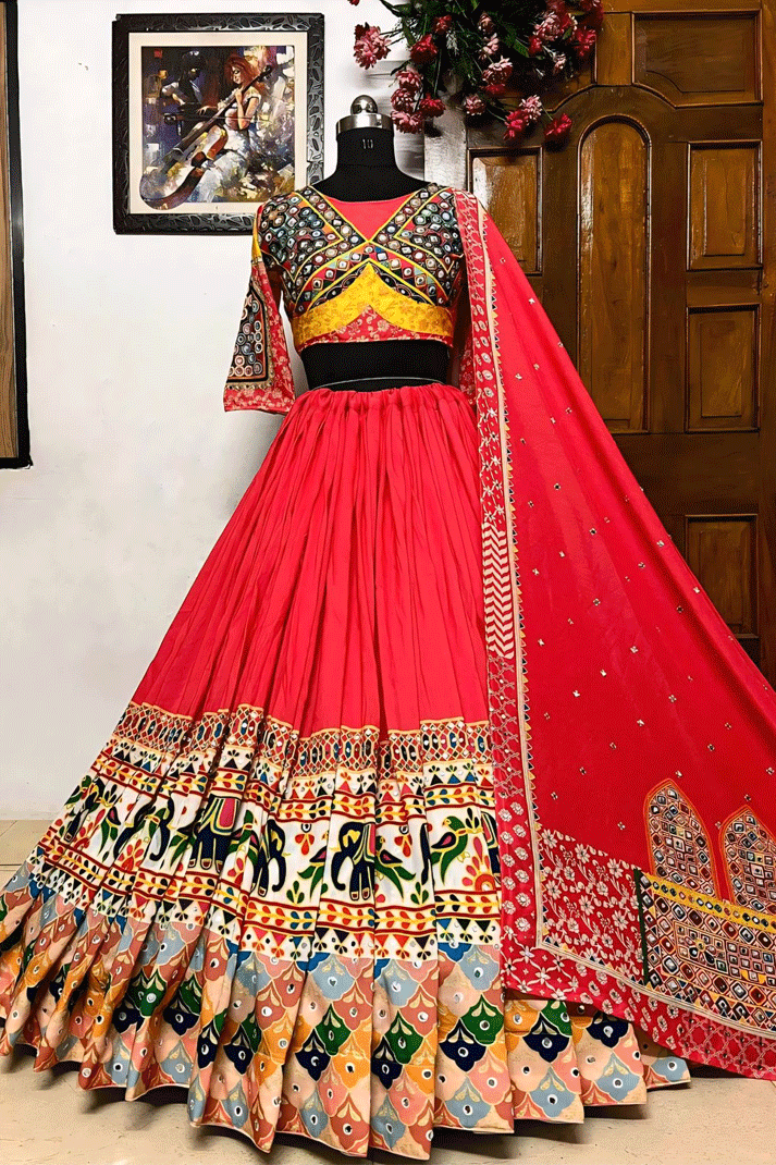 Navratri Special Gujarati Style Red Colour Chaniya Choli