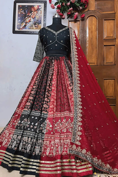 Gota Patti Design Red Colour Chaniya Choli For Garba Night