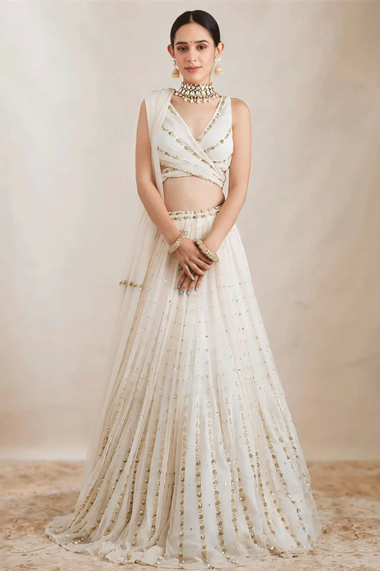 Sequence Work Off White Colour Lehenga Choli For Sangeet