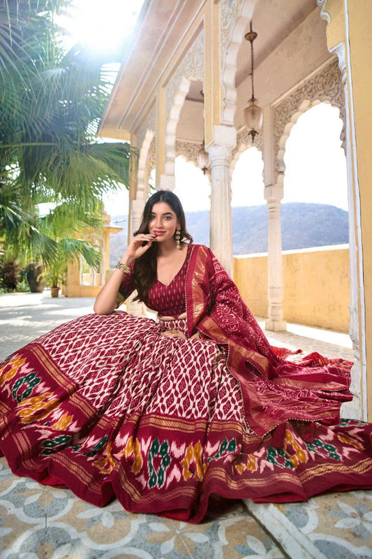 Traditional Gujarati Maroon Colour Lehenga Choli For Garba