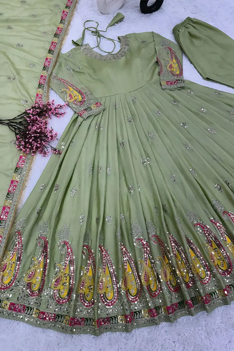 New Light Green Full Sleeve Gown For Wedding