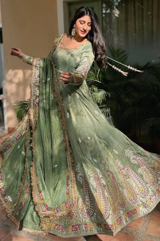 New Light Green Full Sleeve Gown For Wedding