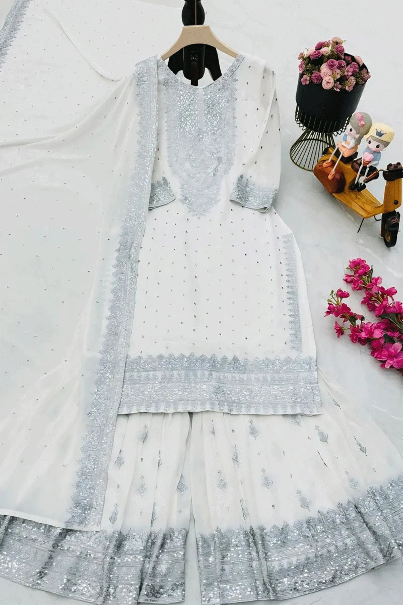 Goegotte Traditional White Punjabi Sharara Suits For Navratri