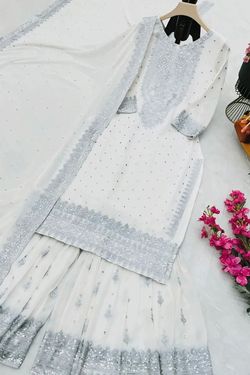 Goegotte Traditional White Punjabi Sharara Suits For Navratri