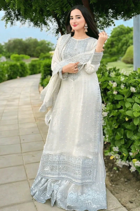 Goegotte Traditional White Punjabi Sharara Suits For Navratri
