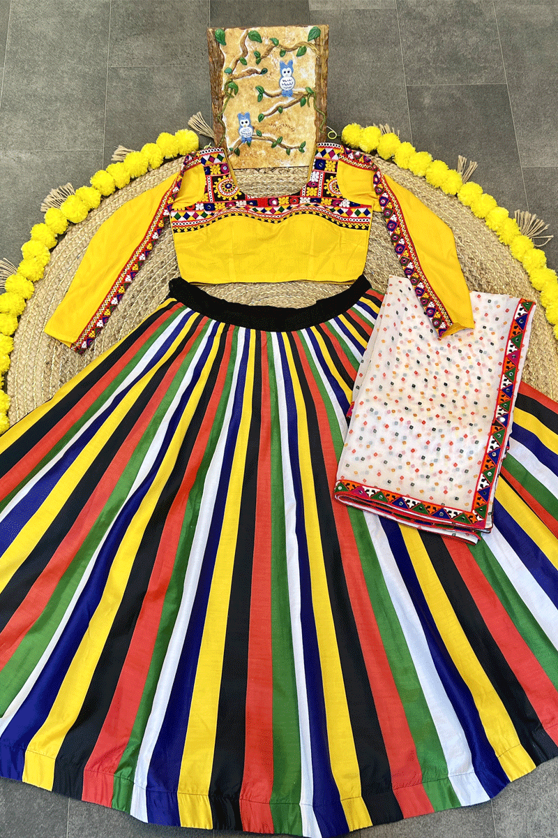 Navratri Special Multi Colour Lehenga With Full Sleeve Blouse