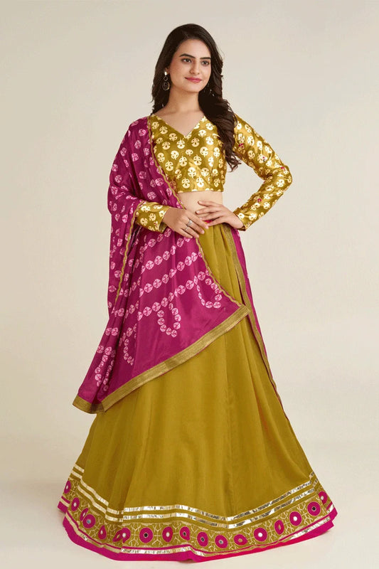 Yellow Colour Lehenga With Silk Bandhani Dupatta For Navratri